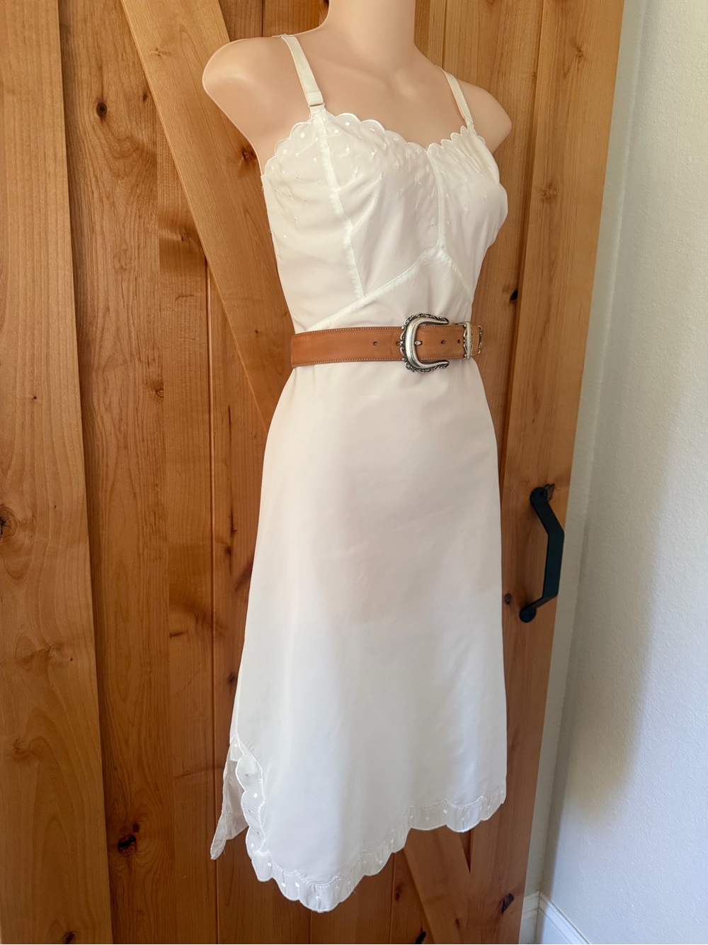 Vintage 1950s Barbizon Candie Tafredda Slip Dress Ivory Scalloped Coquette, L - Picture 3 of 16